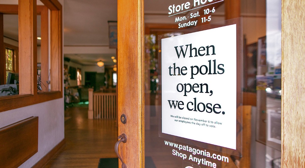 Patagonia brand purpose on shops' doors