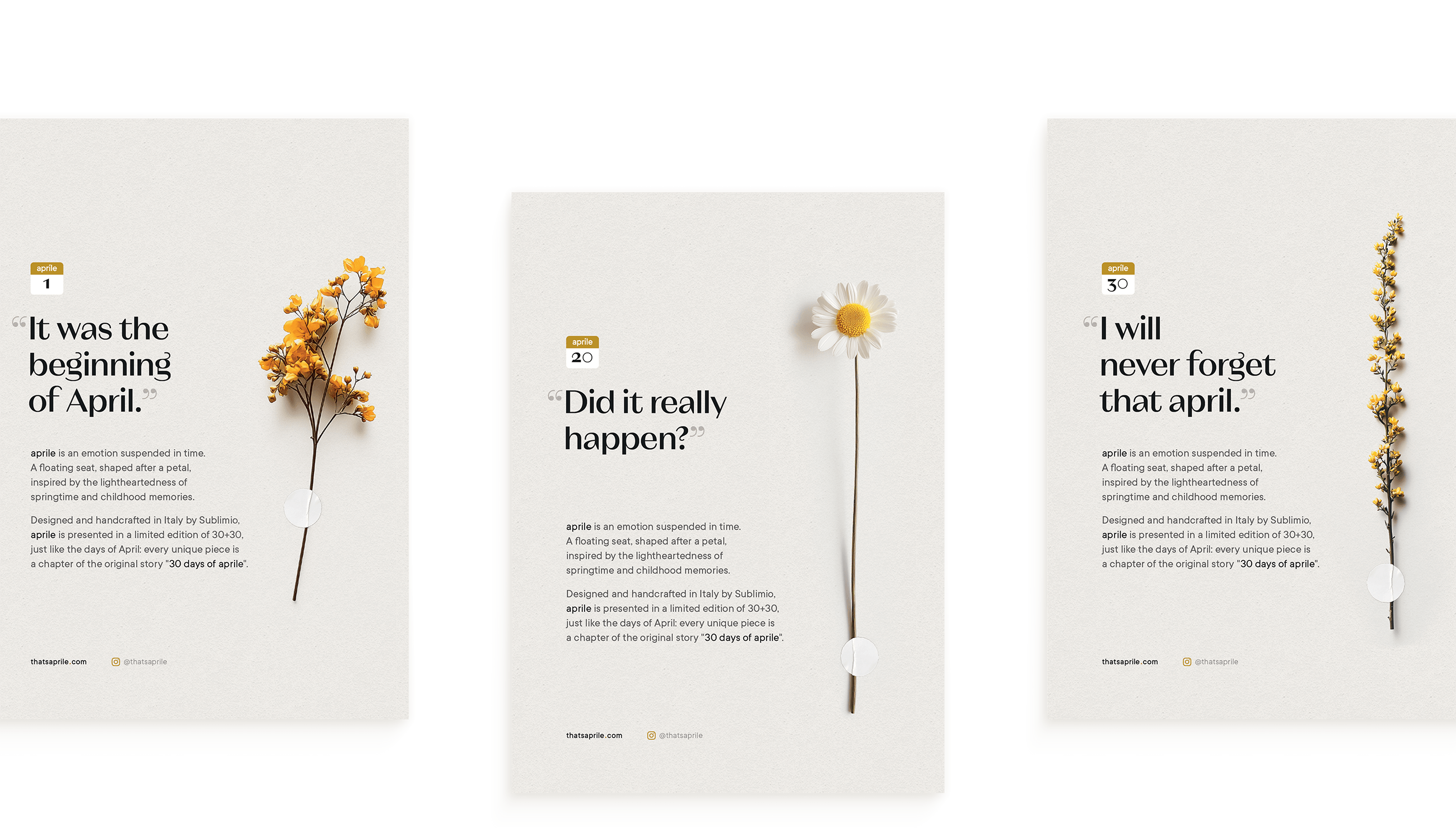 aprile minimal hanging chair for premium interiors promotional postcards sharing the product storytelling and poetic soul