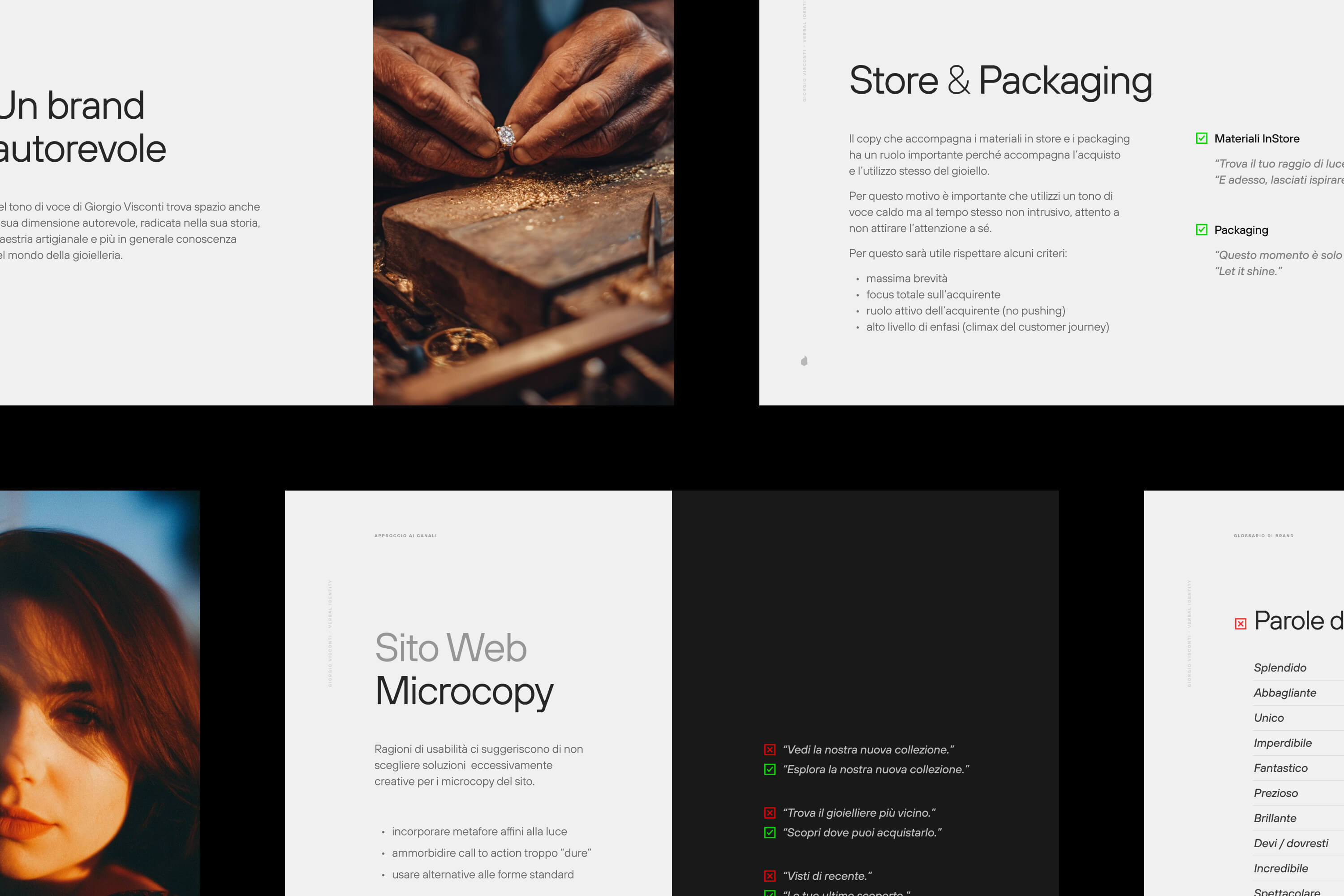 rebranding and verbal identity document for Giorgio Visconti jewelry 