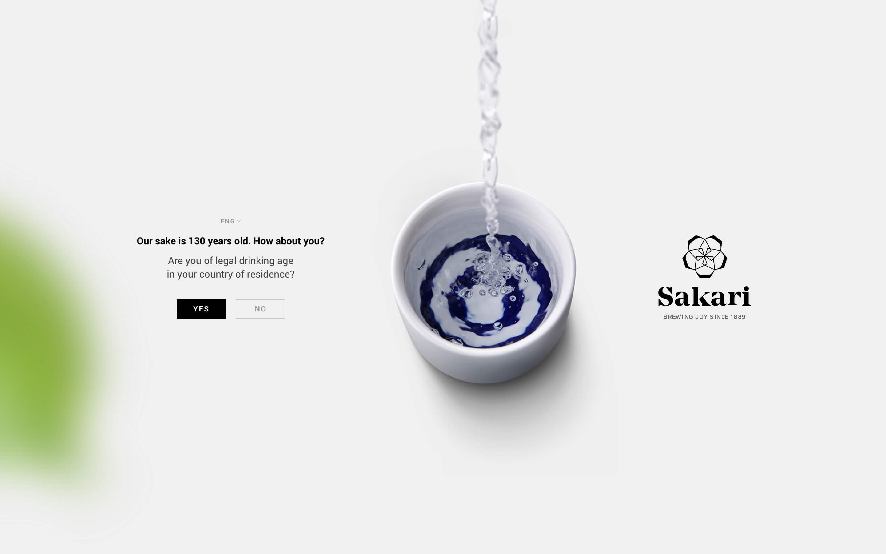 Sakari sake's verbal identity and tone of voice is applied to the website's age verification screen