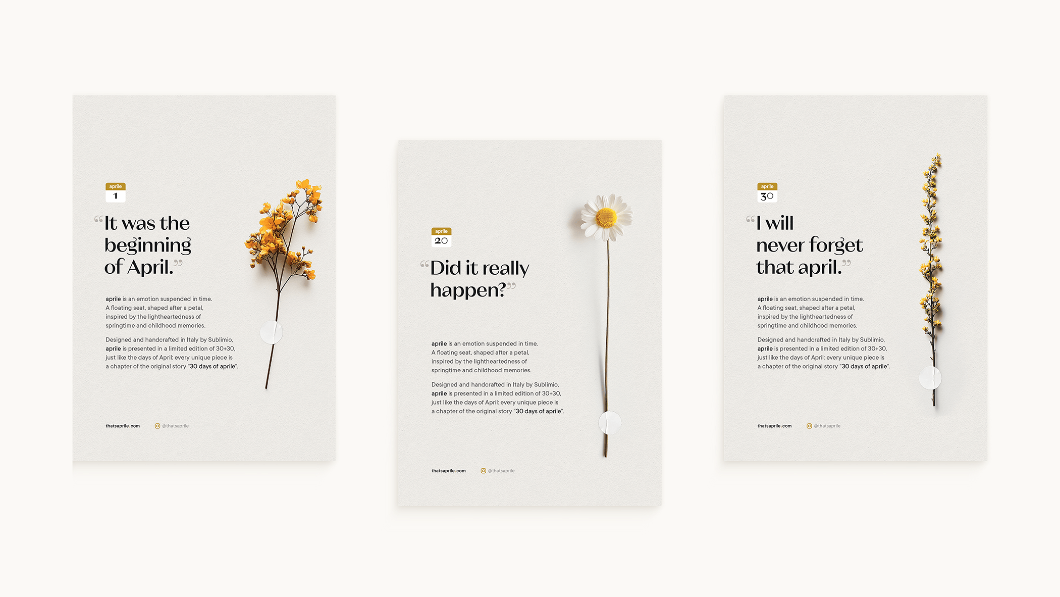 aprile minimal hanging chair for premium interiors promotional postcards sharing the product storytelling and poetic soul
